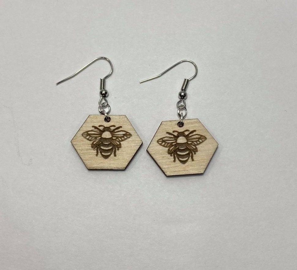 Honey Bee Honeycomb Earrings | Ships Fast | Wood jewelry | Dangle earrings
