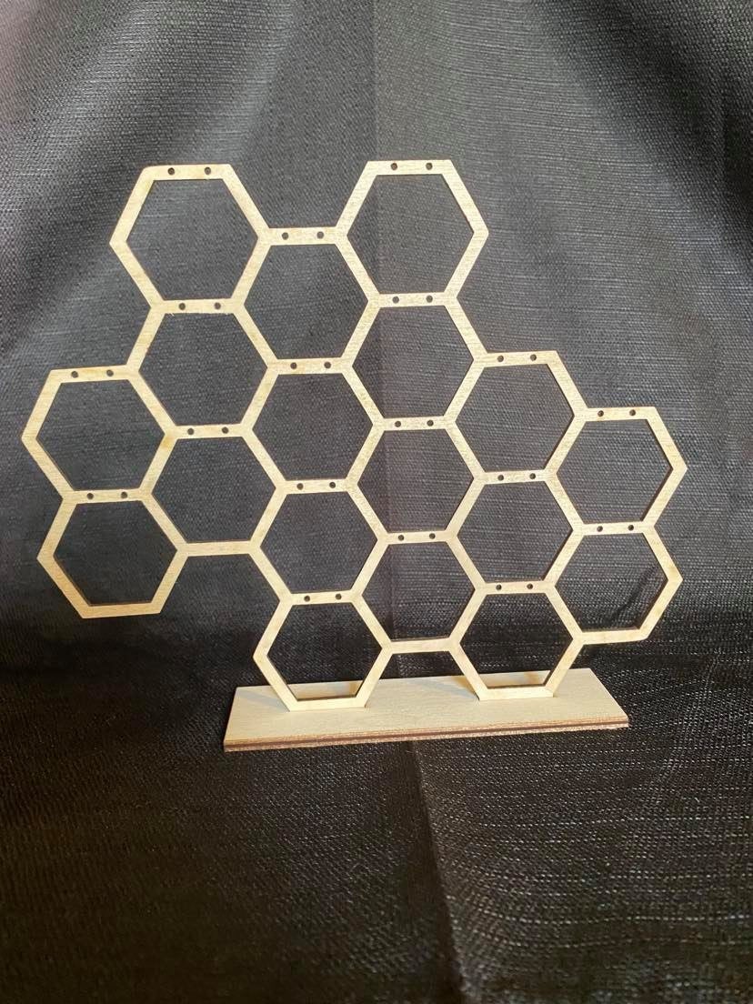 Wood Honeycomb Earring Display | Wood Earring Holder Stand | Modern White Stud Or Dangling Earring Jewelry Storage | Custom Color