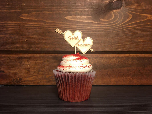 Custom Double Heart Wedding Cupcake Topper | Ships Fast