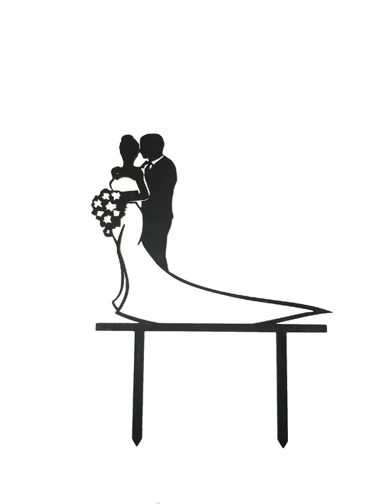 Long Wedding Dress Couple Cake Topper