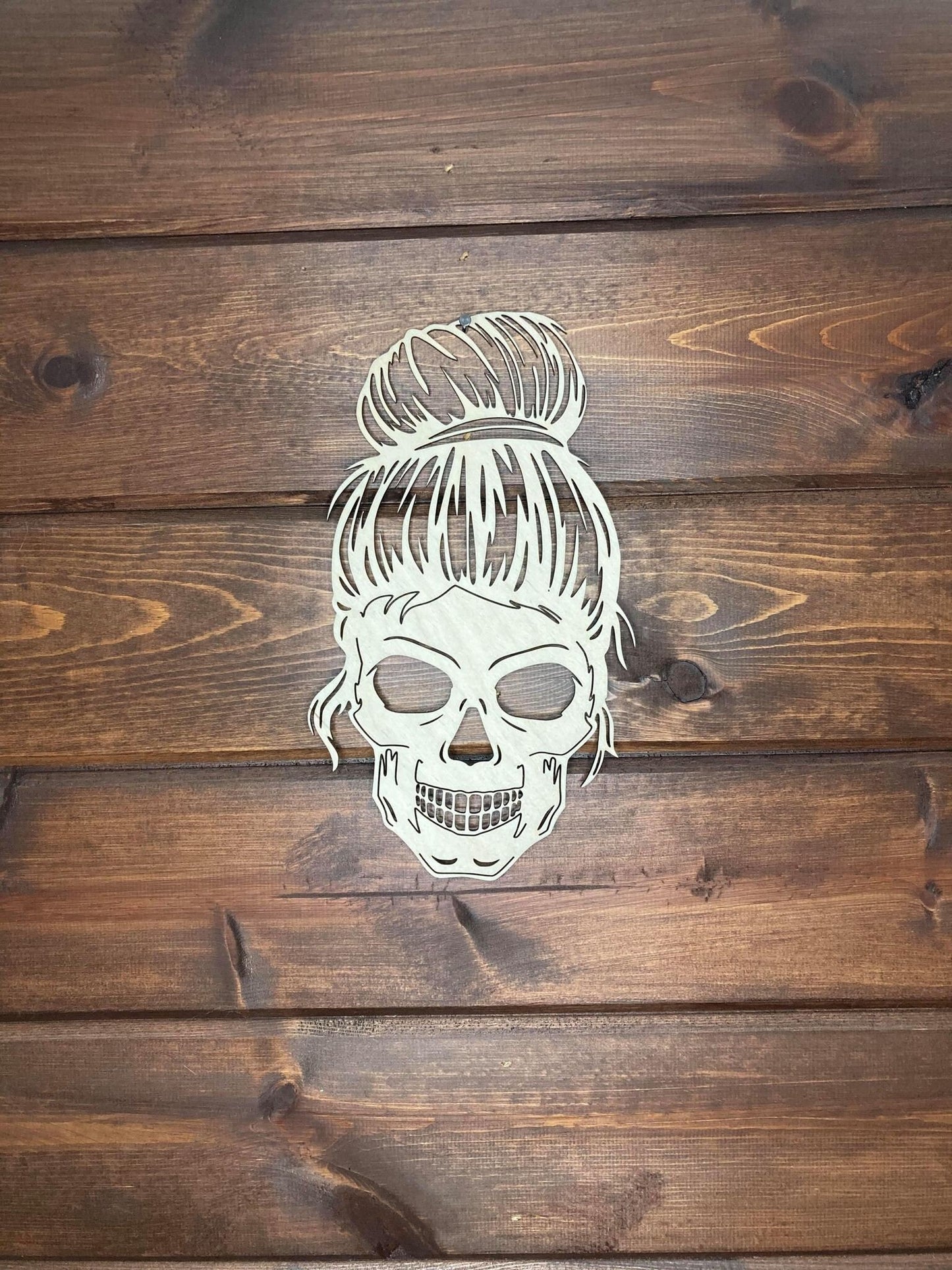 Messy Bun Skull Bleach stencil | Wood Stencil | Halloween Decor | Halloween Wood shapes | Ships Fast