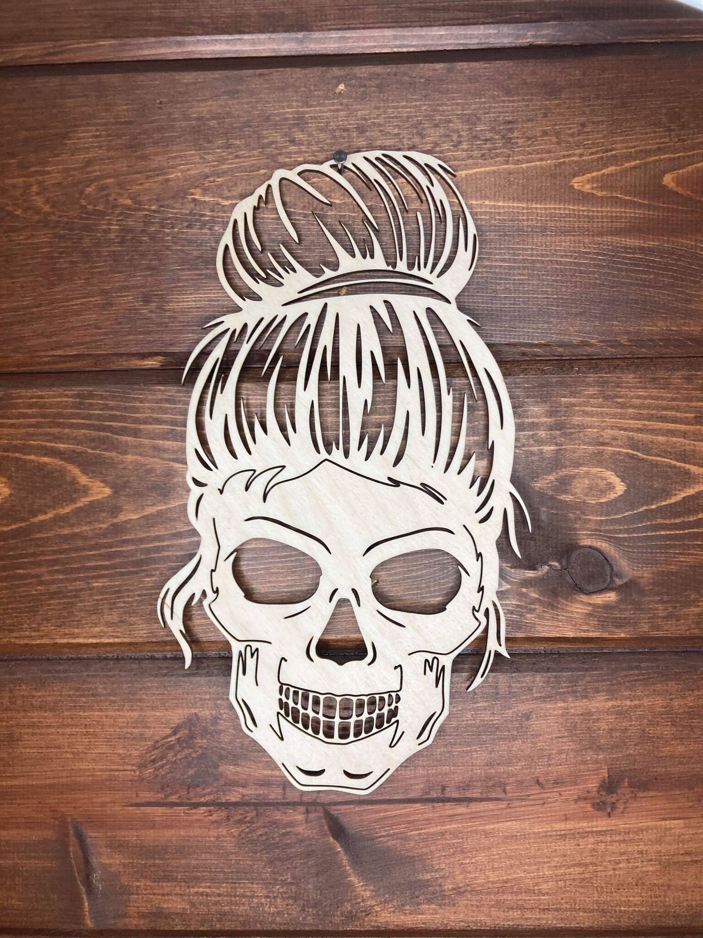Messy Bun Skull Bleach stencil | Wood Stencil | Halloween Decor | Halloween Wood shapes | Ships Fast
