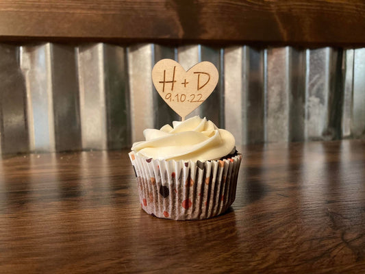 Custom Heart Wedding Cupcake Topper | You pick the font! | Ships Fast