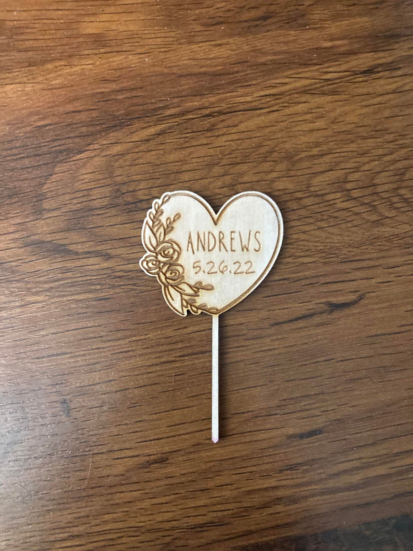 Heart with flowers Custom Wedding Cupcake Topper | Wedding cake topper | You pick the font! | Ships Fast