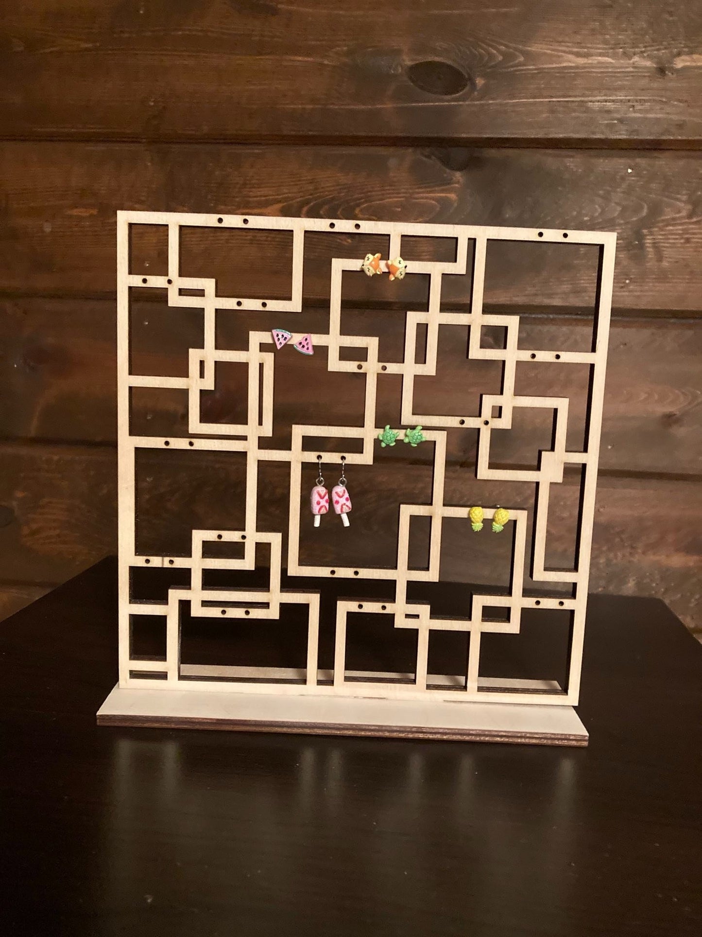 Geometric Square Earring Display | Wood earring Holder Stand | Custom Color | Modern Earring Display