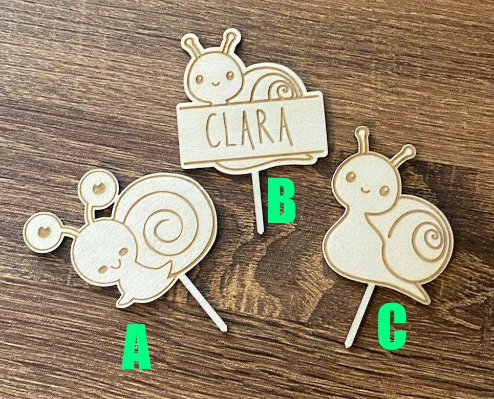 Snail Cup Cake Toppers! Snail party! Custom Name Topper! Birthday Party!
