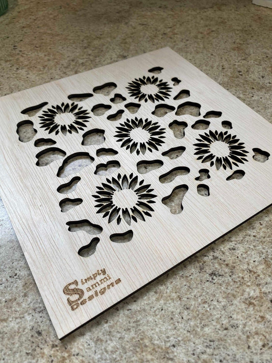 Sunflower Cow Print Stencil Template Bleach shirt stencil