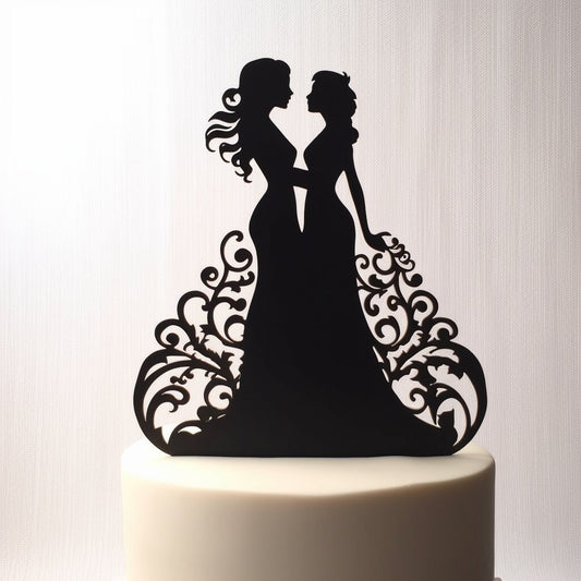 Wedding Cake Topper - Bride and Bride with Vines - Made to Order - One of a Kind Topper - Rustic Weddings - You Pick the Color