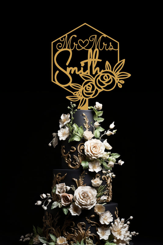 Hexagon Wedding cake topper | Personalized Custom Topper | You pick the color and size | Made to order| Rustic Wedding Topper| Fast Shipping