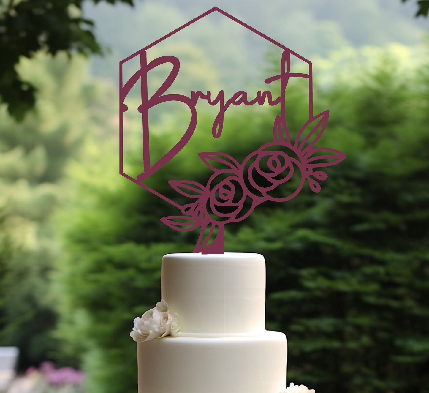 Hexagon Wedding cake topper | Personalized Custom Topper | You pick the color and size | Made to order| Rustic Wedding Topper| Fast Shipping