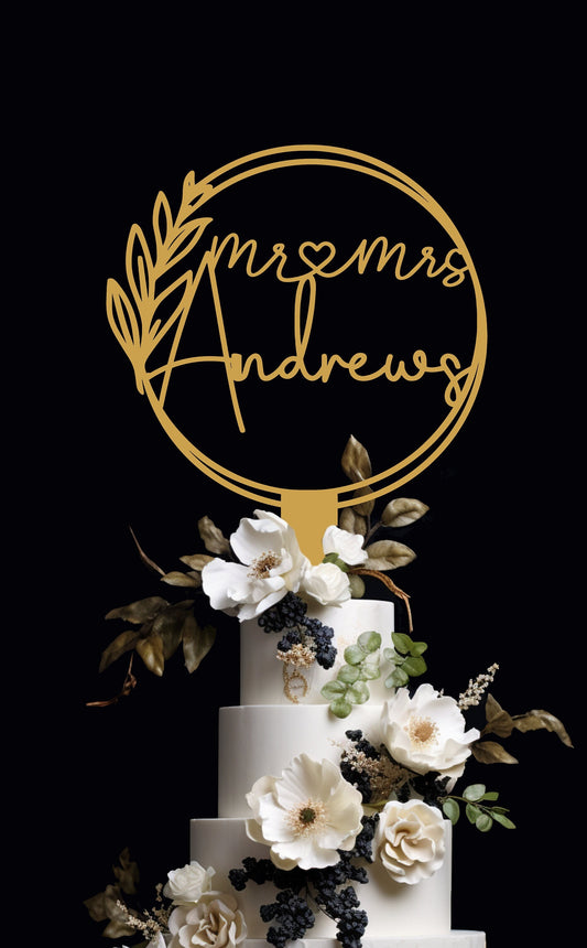 Circle Wedding cake topper | Personalized Custom Topper | You pick the color and size | Made to order| Rustic Wedding Topper | Fast Shipping