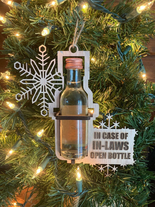 In Case Of In-Laws Open Bottle Christmas Ornament - Custom Made to Order Ornament - Funny Gift - Ships Fast - Perfect for Family Gift