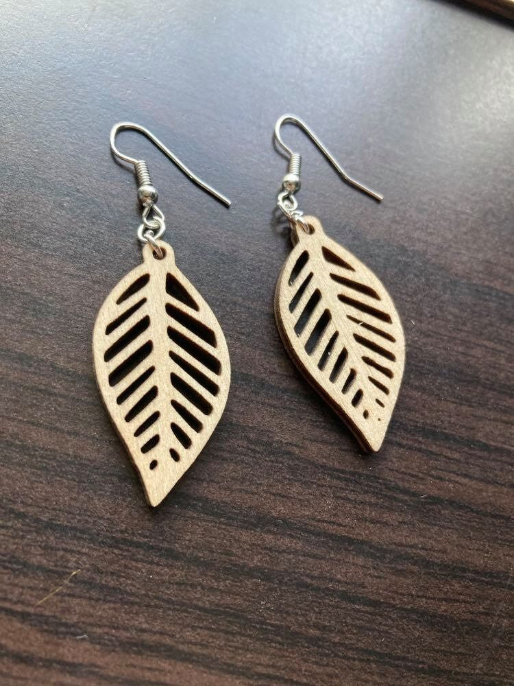 Wooden Leaf Dangle Earrings | Pick The Finish | Hypoallergenic | Bridesmaid Earrings | Leaf Earrings | Lightweight Nature Leaves from Wood