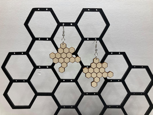 Honeycomb Earrings  |   Ships Fast | Wood jewelry | Dangle earrings