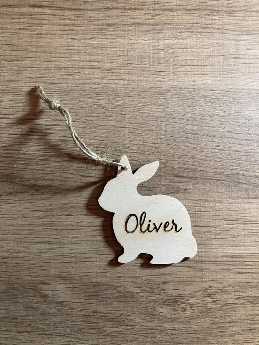 Easter Basket Personalized Bunny Side Wood Name Tag | Personalized Gift | Ships Fast