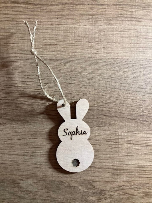 Easter Basket Personalized Bunny Tail Wood Name Tag | Personalized Gift | Ships Fast