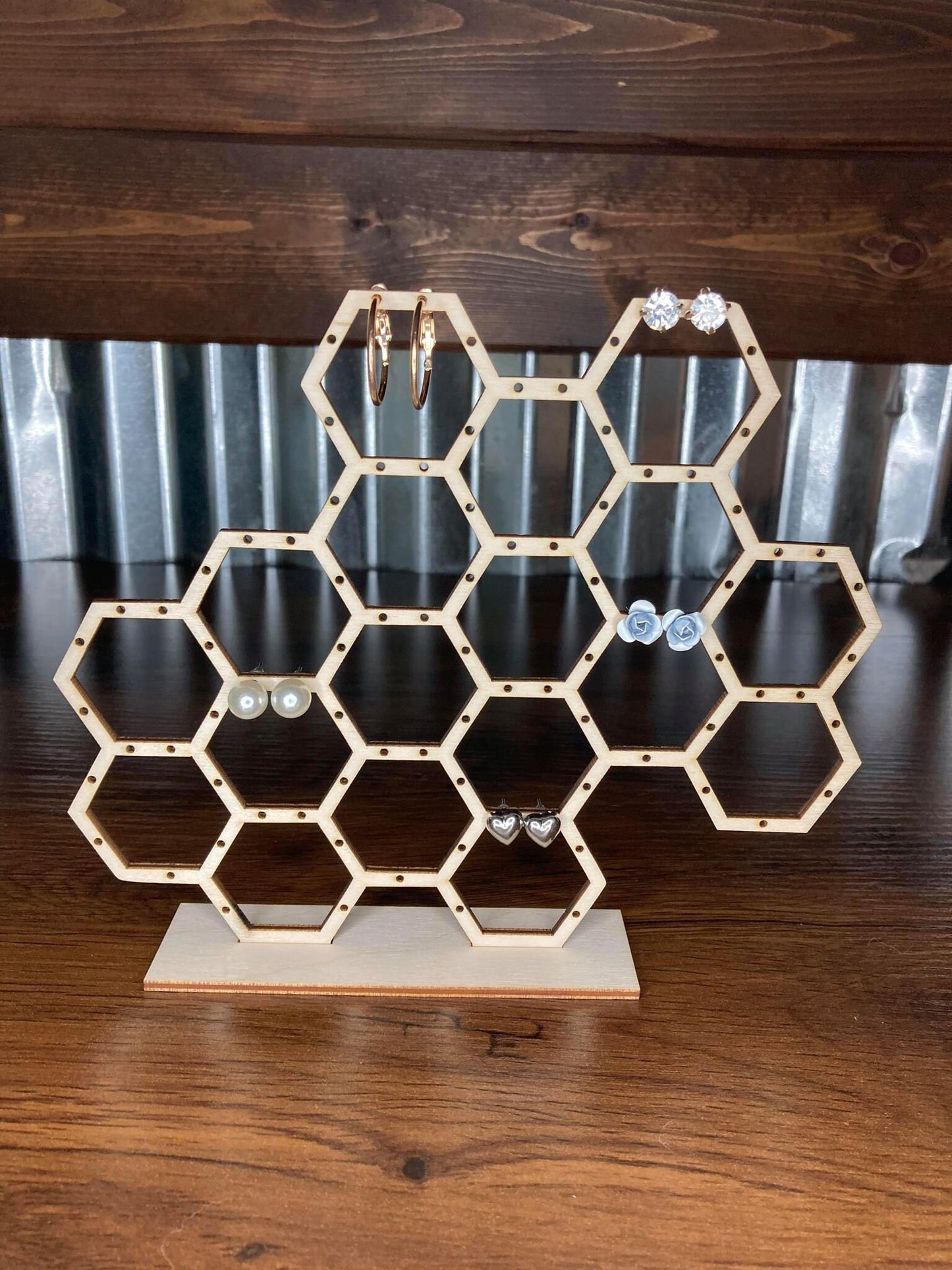 Lots Of Holes Wood Honeycomb Lots Of Holes Earring Display | Wood Earring Holder Stand | Jewelry Storage | Custom Color