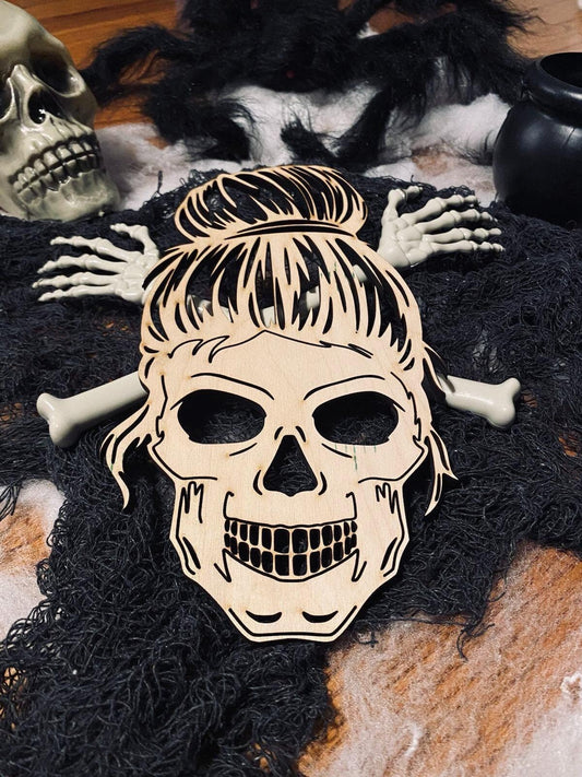 Messy Bun Skull Bleach stencil | Wood Stencil | Halloween Decor | Halloween Wood shapes | Ships Fast