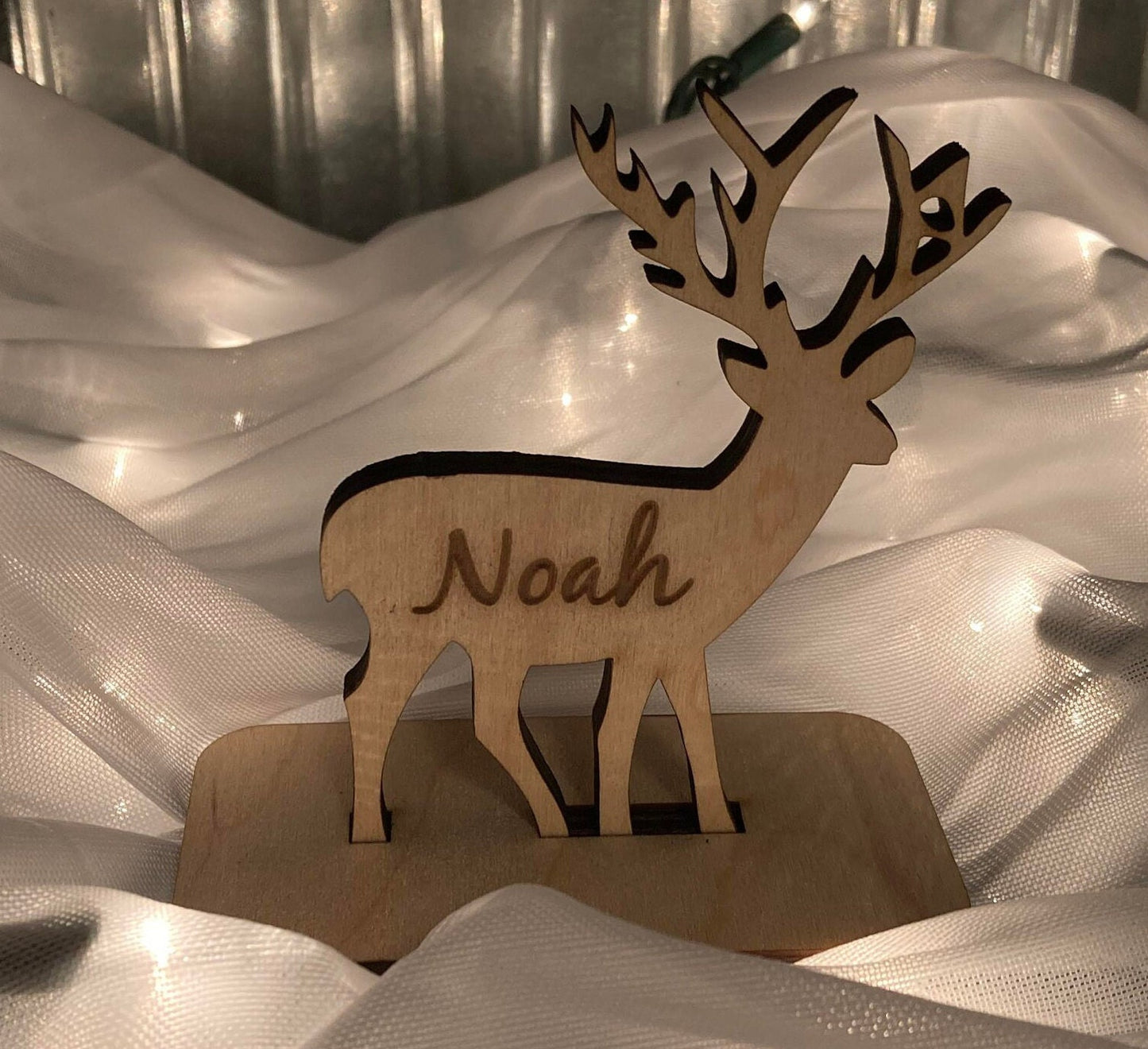 Personalized Deer Penguins and Bear Table Name Card Engraved Wooden Signs