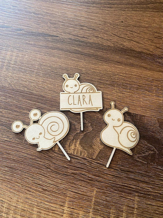 Snail Cup Cake Toppers!  Snail party!   Custom Name Topper!   Birthday Party!