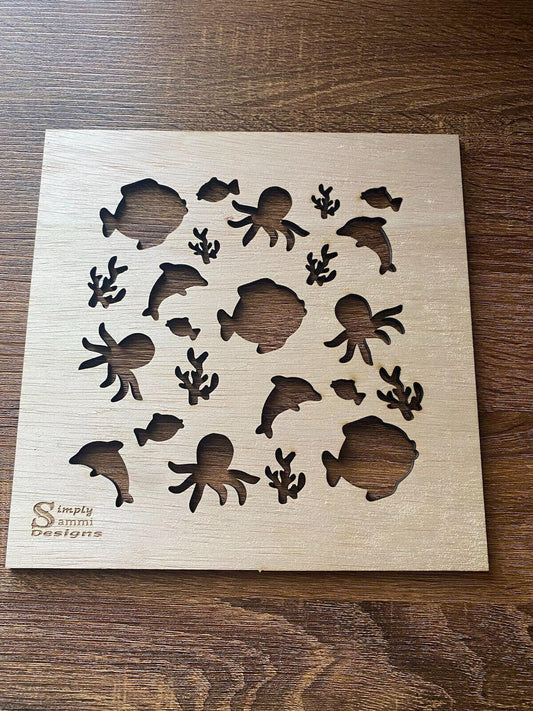 Sea Themed Stencil You pick the Size!  Made to order Wood Template - Comes with inch boarder To protect from over Spray- Bleaching Made Easy