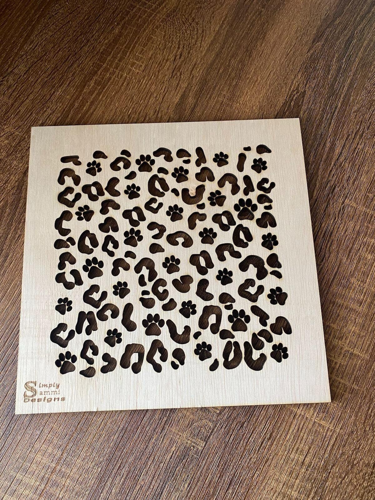 Cheetah Dog Paw Print Stencil You pick the Size!  Made to order Wood Template - Bleaching Made Easy