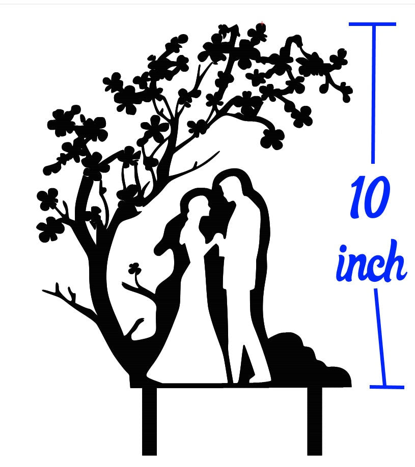 Wedding Cake Topper -  Bride Groom Under Blossom Tree - Made to Order - One of a Kind Topper - Rustic Weddings - You Pick the Color