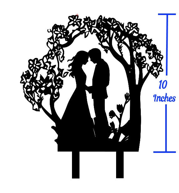 Wedding Cake Topper -  Bride Groom Between Blossom Trees - Made to Order - One of a Kind Topper - Rustic Weddings - You Pick the Color