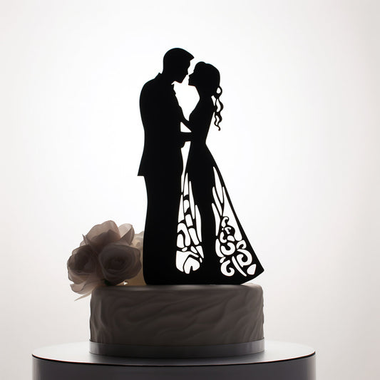 Wedding Cake Topper -  Bride Groom Butterfly Dress - Made to Order - One of a Kind Topper - Rustic Weddings - You Pick the Color